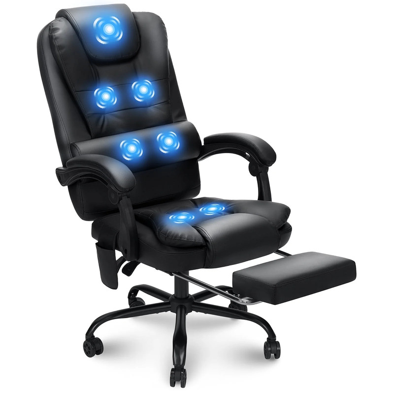 HOFFREE Massage Office Chair 7-Point Vibration Executive Recliner w/Footrest