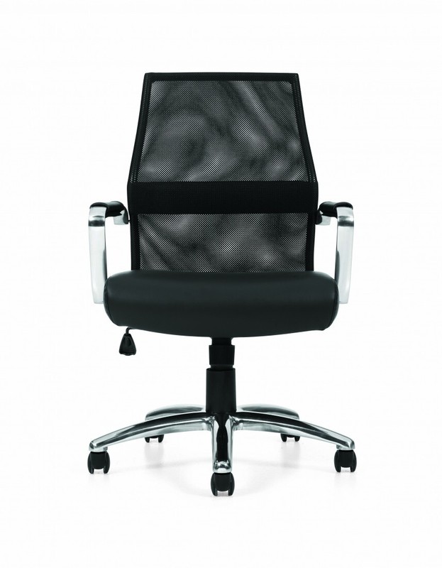 Offices to Go Set of 6 Mesh Back Tilter Conference Chairs w/ Black Luxhide Seat