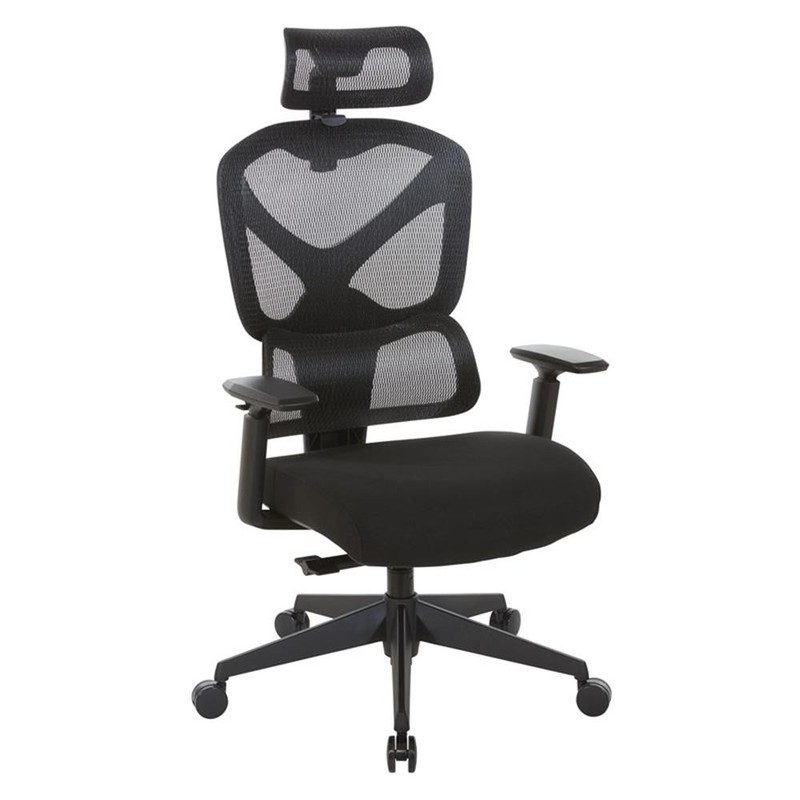 Scranton & Co Black Mesh Back Chair with Fabric Seat with Headrest and Arms