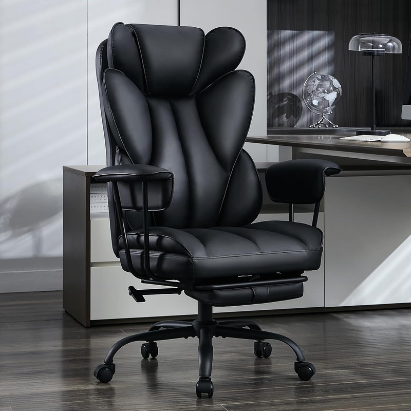 Big and Tall Office Desk Chair – Wide Ergonomic Executive with Footrest, High Ba