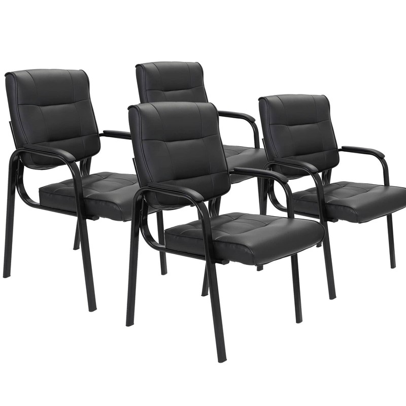 4X Black Guest Chair Side Chair Classic Leather Office Desk Side Chair Reception