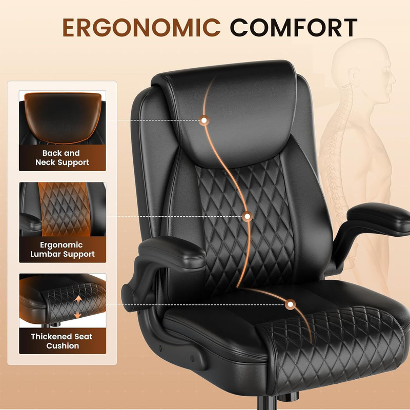 GTPLAYER Leather Office Chair, Home Desk Chair with Flip-up Arms and Ergonomic B gallery