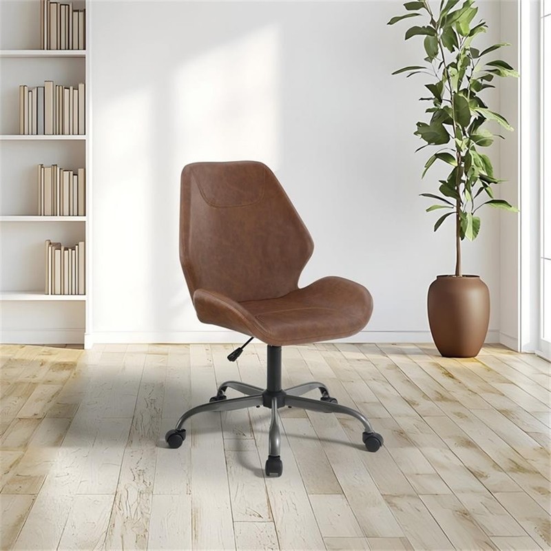 Scranton & Co Modern Office Chair in Saddle Brown Faux Leather Titanium Base gallery