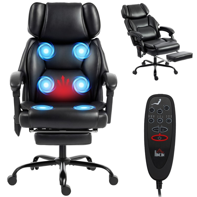 Massage Office Chair with Heat Reclining Function, Black