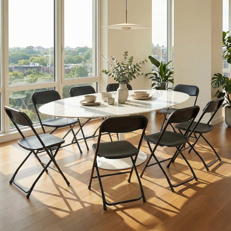 DUMOS Folding Chairs Sets of 10, 330lbs Plastic Stackable Portable Black gallery