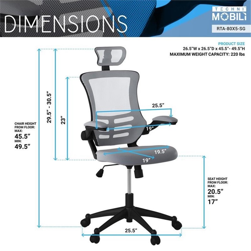 Pemberly Row Executive High Back Office Chair w/ Headrest in Silver Gray Fabric gallery