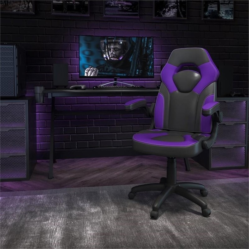 Flash Furniture X10 Plastic Gaming Chair with Flip-Up Arms in Purple/Black gallery