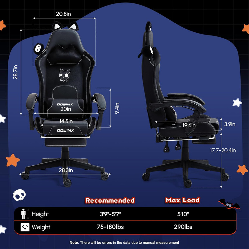 Dowinx Gaming Chair with Cat Ears and Massage Lumbar Support, Ergonomic Computer gallery