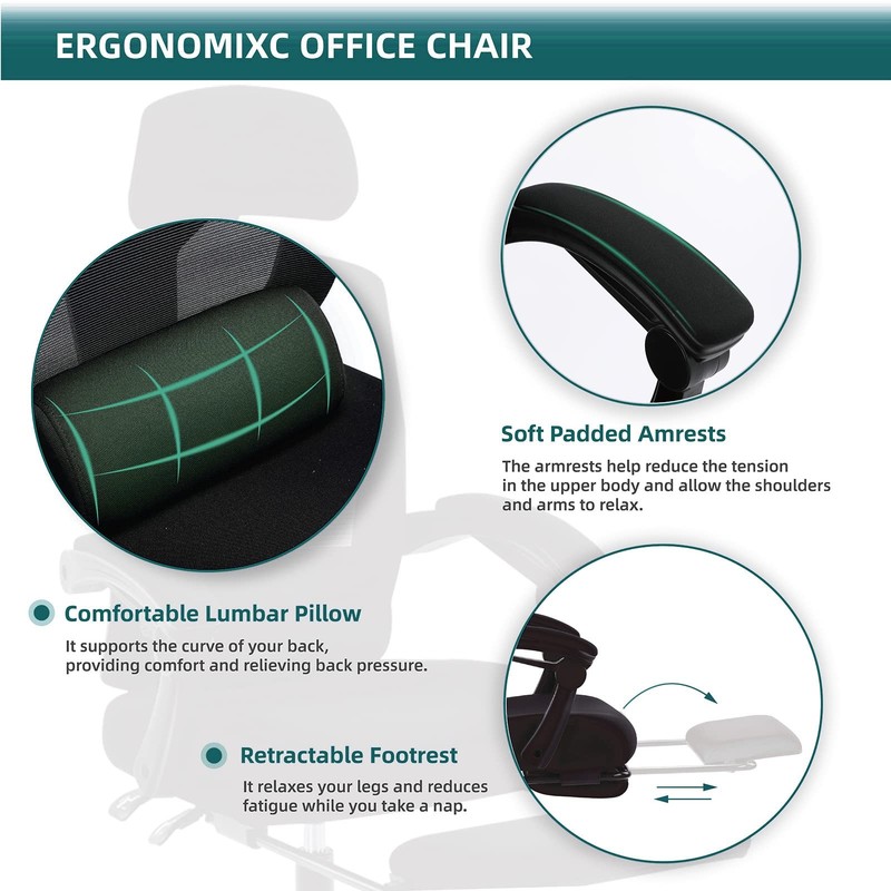 Office Desk Computer Chair with Footrest, Ergonomic Mesh Swivel Gaming Chair ... gallery
