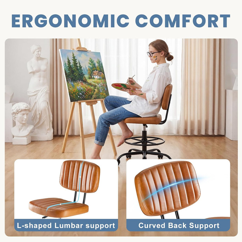 Armless Drafting Chair, Low Back Office Seat with Adjustable Footrest Ring for S gallery