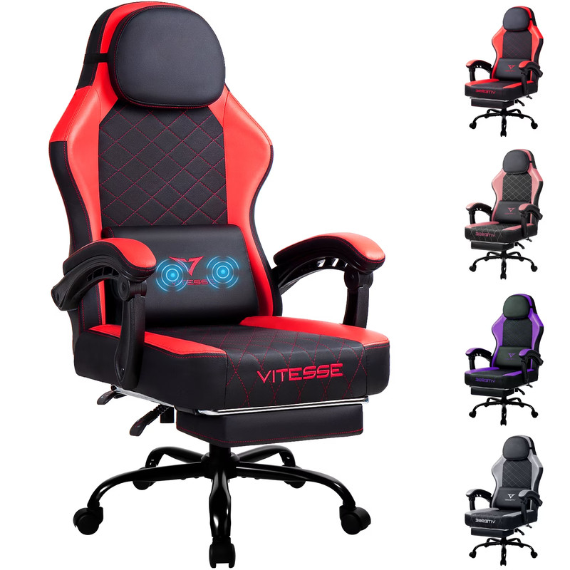 Gaming Chairs with Footrest, Massage Leather Game Chair for Adults, Big and Tall