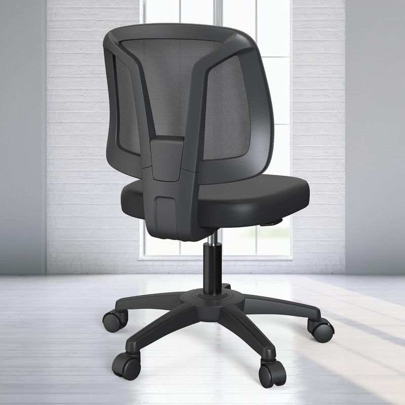 Armless Office Desk Chair No Arms with Back Support Rolling Wheels for Home S…