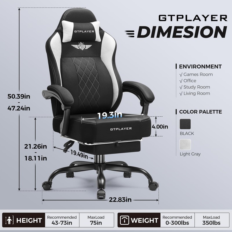 Big and Tall Gaming Chair Breathable Fabric Computer Chair with Strong Lumbar... gallery