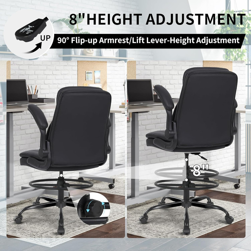 Misolant Drafting Chair, Tall Office Chair for Standing Desk, High Leather Execu gallery