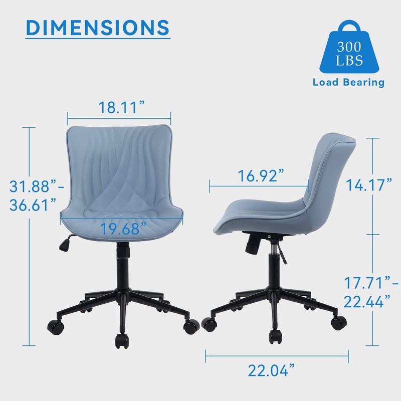 Office Chair, Adjustable Swivel Armless Desk Chair with Wheels, Aesthetic Hom... gallery