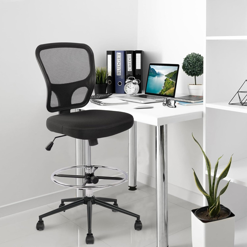 Armless Drafting Chair Tall Office Chair Adjustable Height High Back Ergonomic D gallery