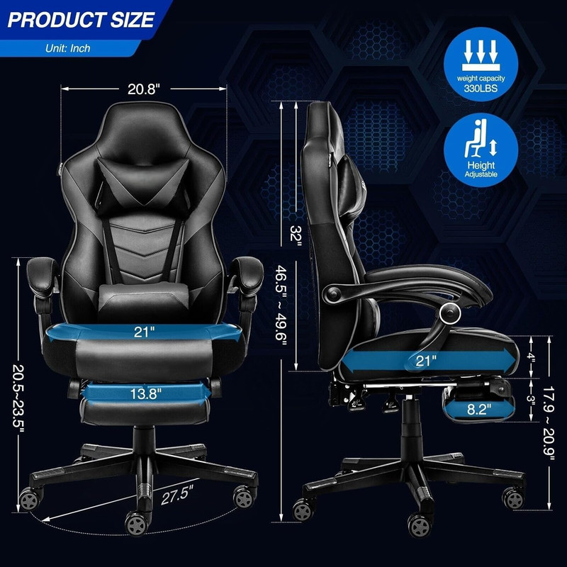 Gaming Chair Reclining Ergonomic Office Chair w/ Footrest Lumbar Gray gallery