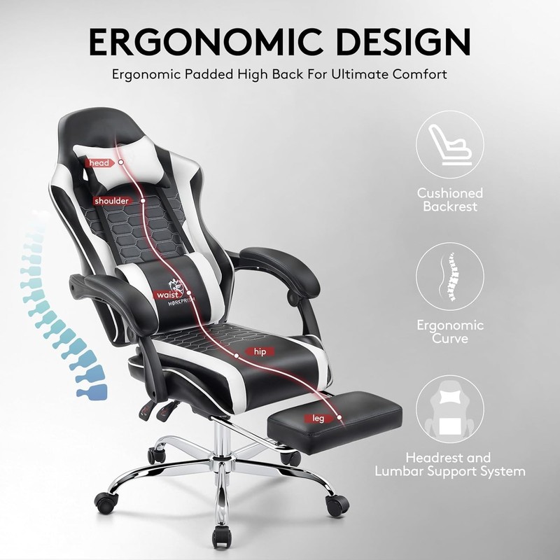 Gaming Chair Computer Office Chair with Footrest Massage Lumbar Support and Gel gallery