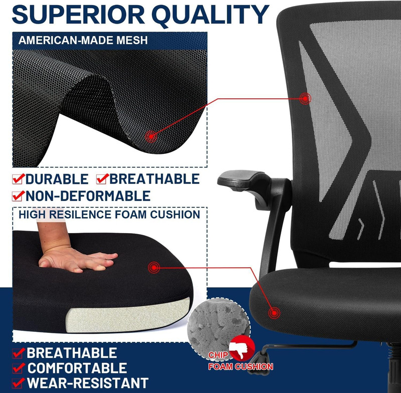 Ergonomic Mesh Office Chair with Lumbar Support & Flip-Up Arms, Black gallery