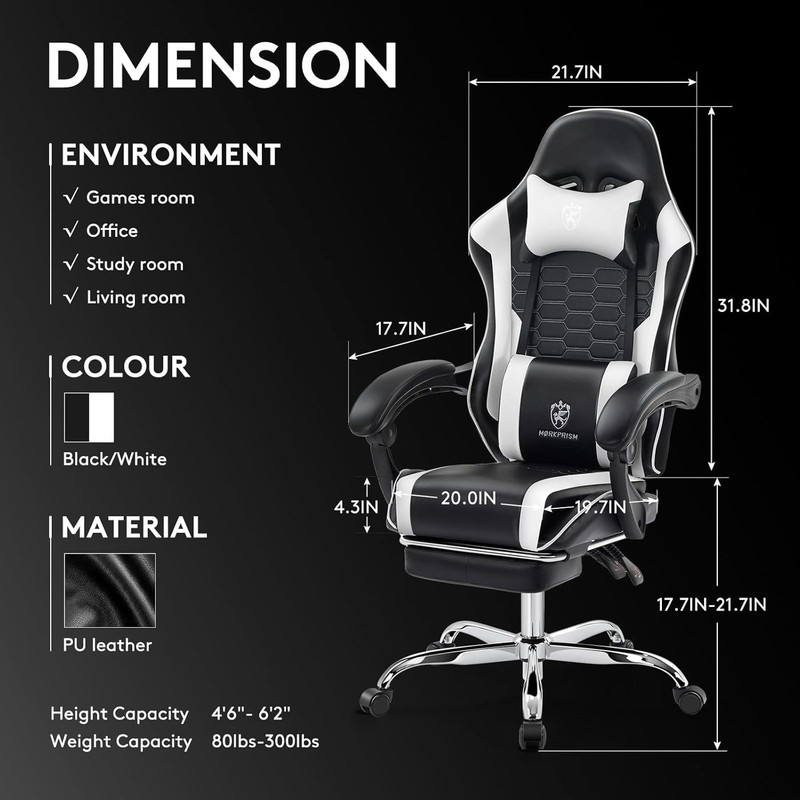 Gaming Chair Computer Office Chair with Footrest Massage Lumbar Support and Gel gallery