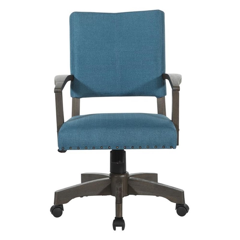 Santina Bankers Chair with Antique Gray Finish and Blue Fabric gallery