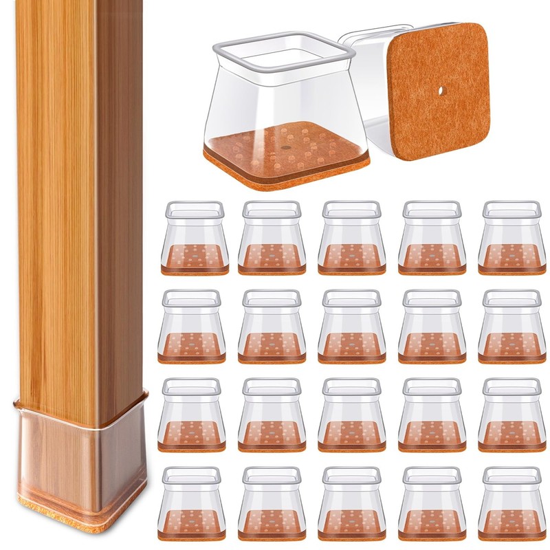 28Pcs Chair Leg Floor Protectors Square for Hardwood Floors Large, Clear