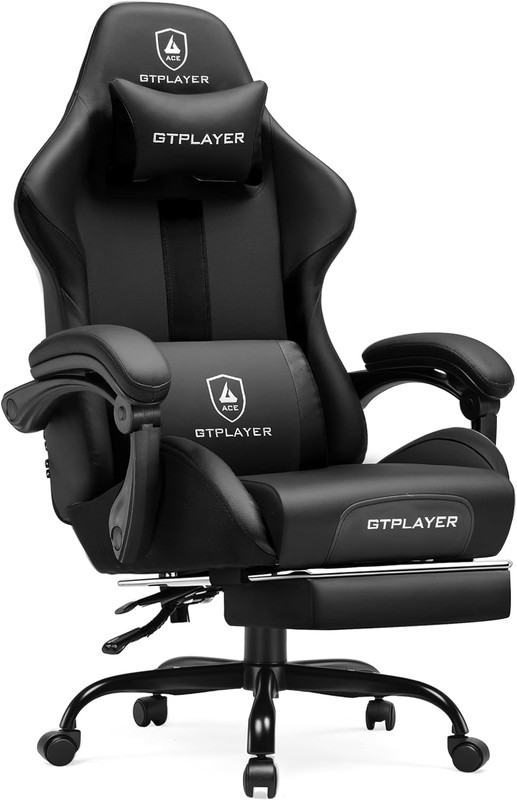 Gaming Chair with Foot Rest & Pocket Spring Cushion, Ergonomic High Back Compute