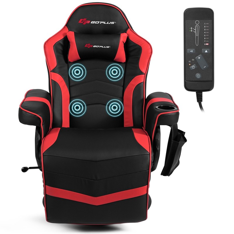Massage Gaming Recliner Reclining Home Chair Swivel w/Cup Holder & Pillow Red