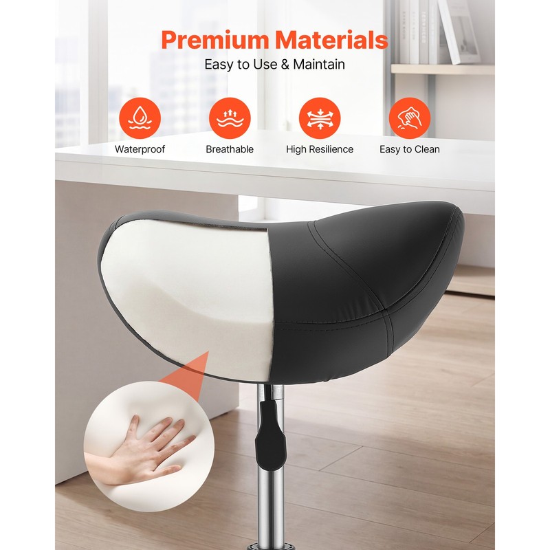 Uimoso Adjustable Saddle Stool with Wheels, 500 lbs Capacity, Black gallery