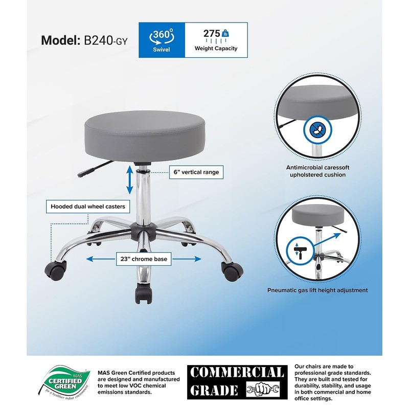 Boss Office Products Vinyl Medical Stool in Gray gallery