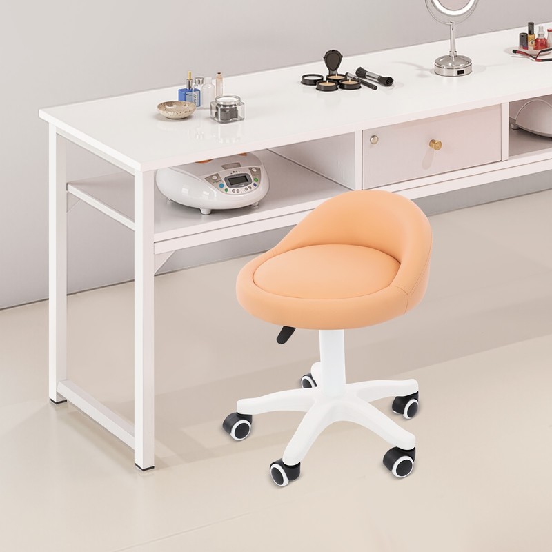 Adjustable Beauty Salon Chair Rolling Stool Rolling Stool w/ Low Backrest Orange gallery