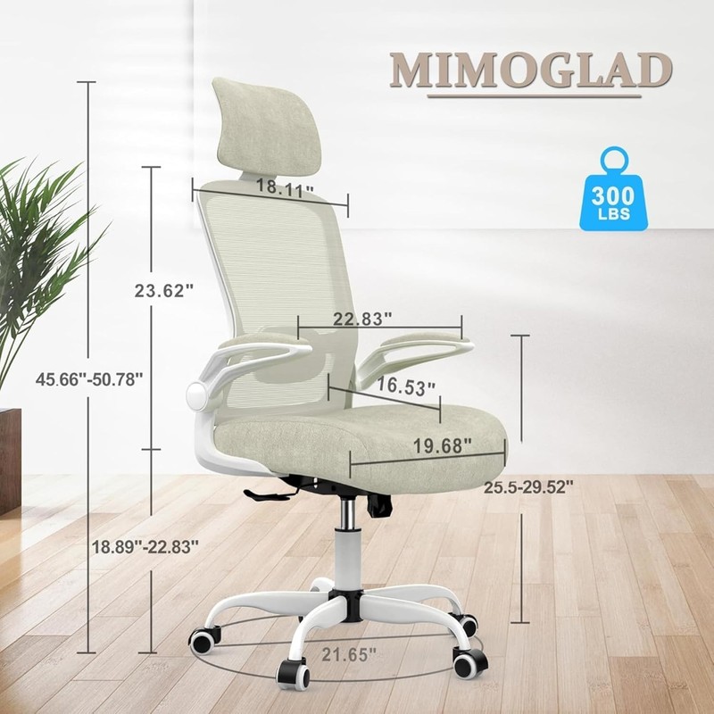 Deluxe Office Chair Beige Swivel Adjustable Lumbar Headrest Flip Arms gallery