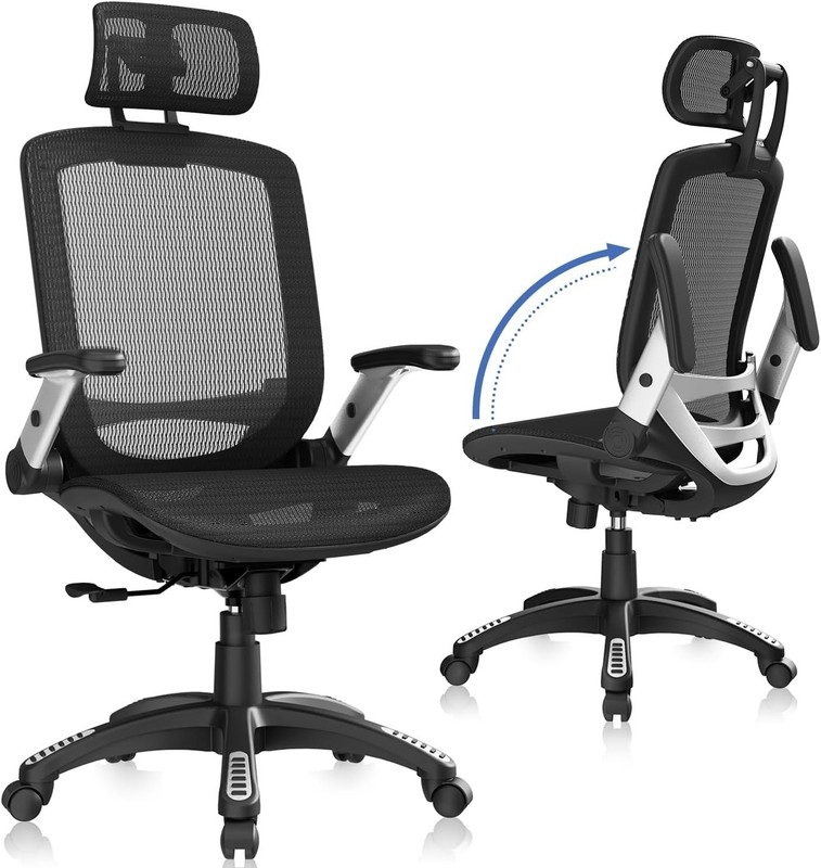Ergonomic Office Chair, High Back Home Desk Chair with Headrest, Flip-Up Arms…
