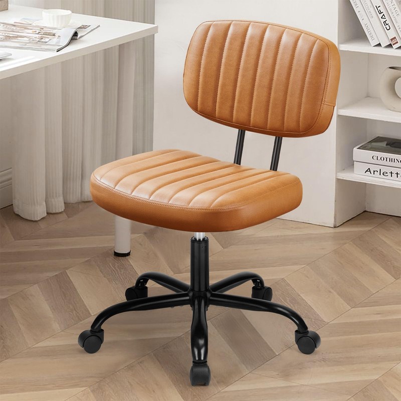 Small Office Desk Chair - Armless PU Leather with Comfy Lumbar Support, Heigh...