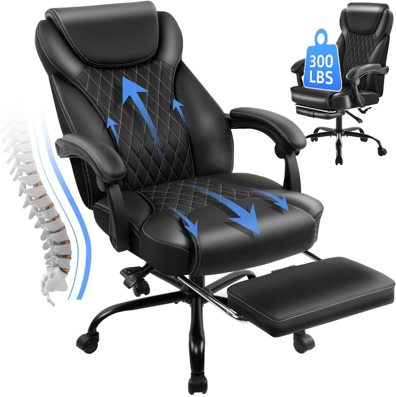 Amseatec Office Chair, Big and Tall Office Chair with Foot Rest Ergonomic Chair