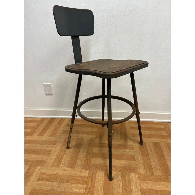 Vintage Industrial Drafting Stool Adjustable Metal Shop Chair Steampunk Steel 60