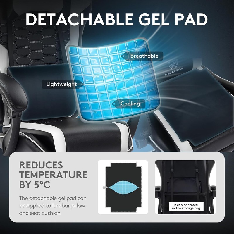 Gaming Chair Computer Office Chair with Footrest Massage Lumbar Support and Gel gallery