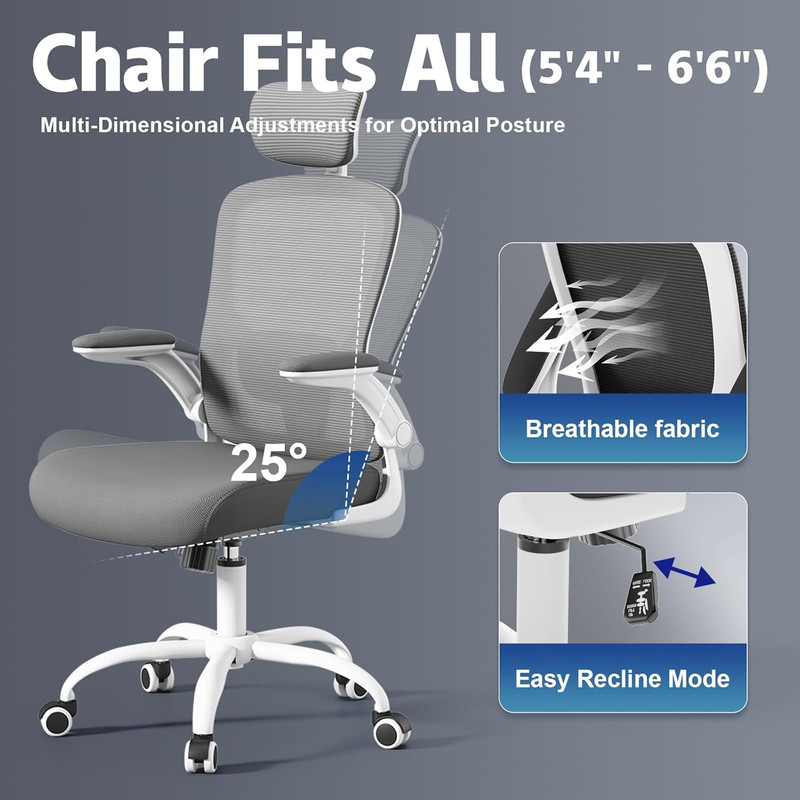 Ergonomic Office Chair with Lumbar Support & Headrest - 300Lb Capacity gallery