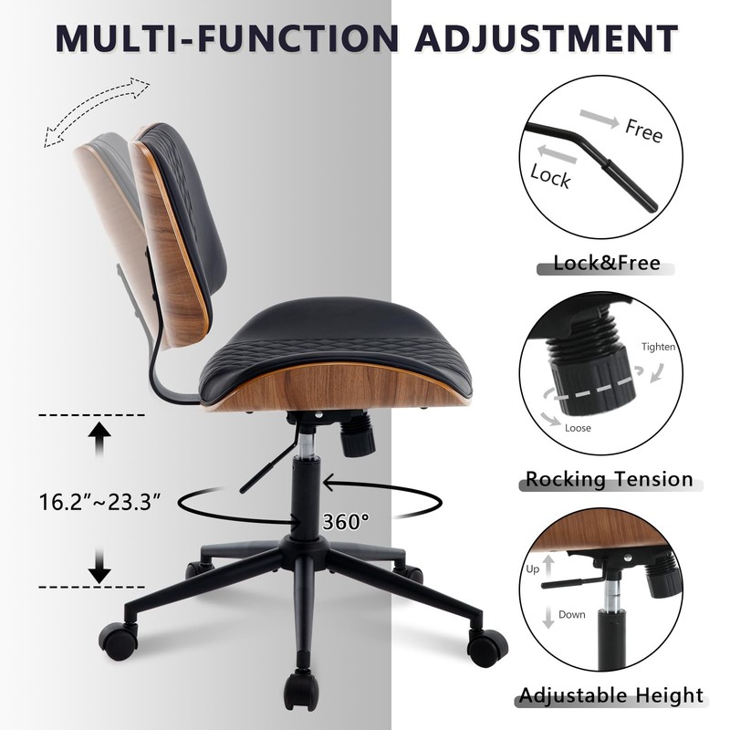 BERYTH Home Office Chair No Arms with Wheels, Adjustable Height Small Desk Chair gallery