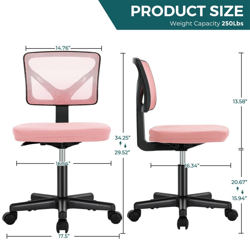 Small Office Chair Armless, Ergonomic Adjustable Home Office Swivel Rolling T... gallery