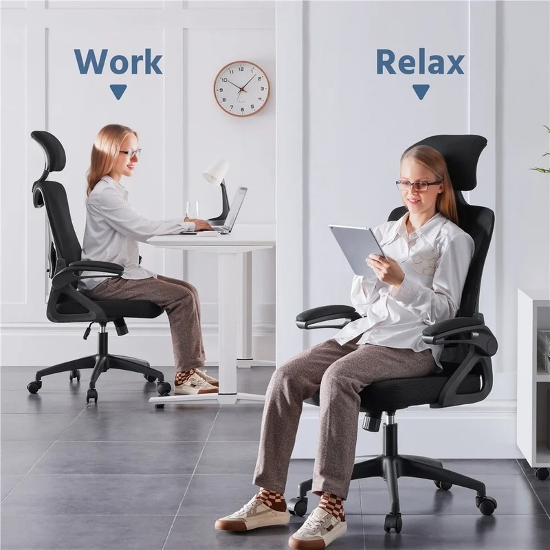 High Back Ergonomic Mesh Office Chair with Adjustable Padded Headrest, Black gallery