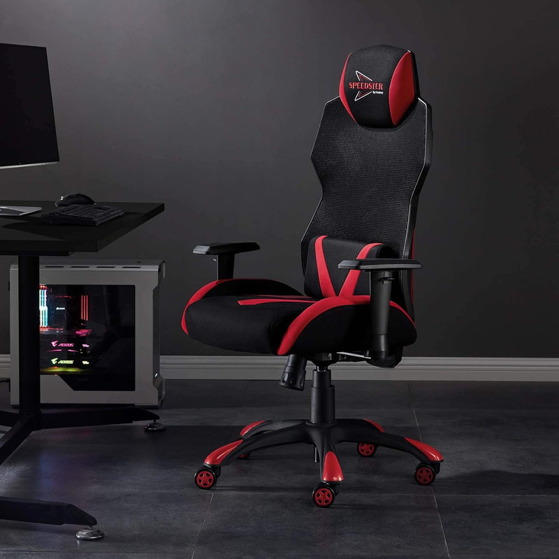 Speedster Ergonomic Gaming Chair - Black and Red Mesh Design gallery