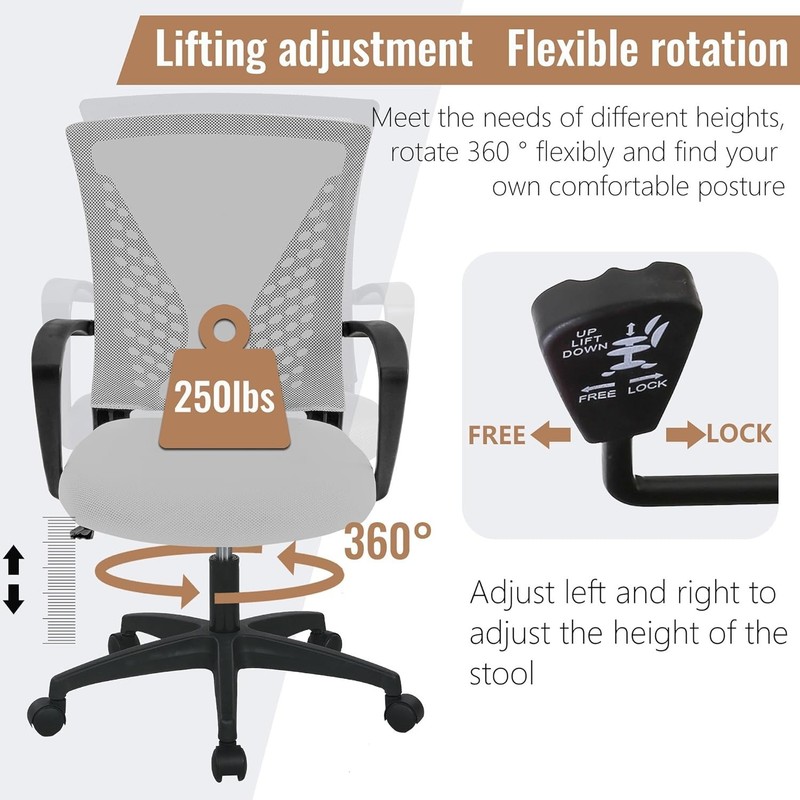 Comfortable Mesh Swivel Office Chair with Armrests and Ergonomic Design, Grey gallery