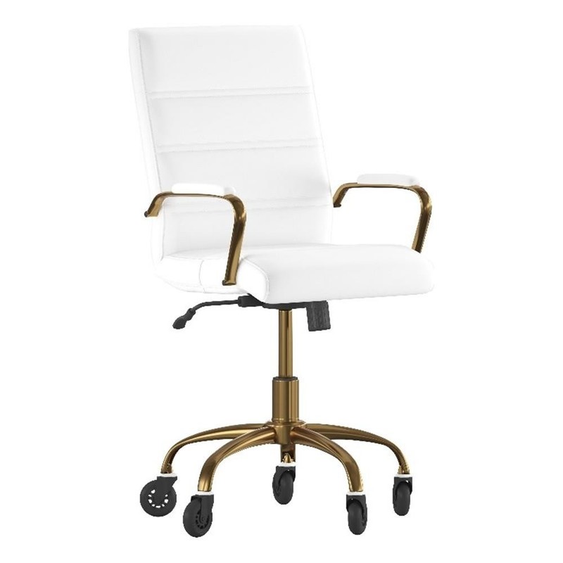 Scranton & Co Mid-Back Executive Chair in White LeatherSoft with Gold Frame