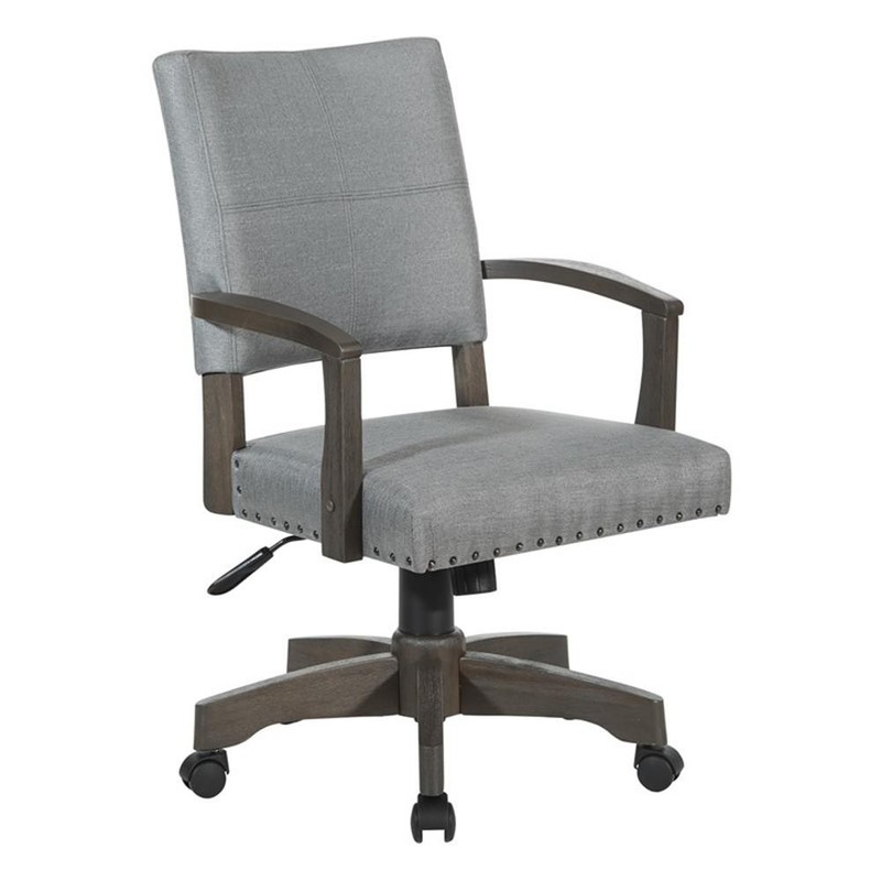 Scranton & Co Antique Gray Banker’s Chair in Gray Fabric with Nailhead Trim