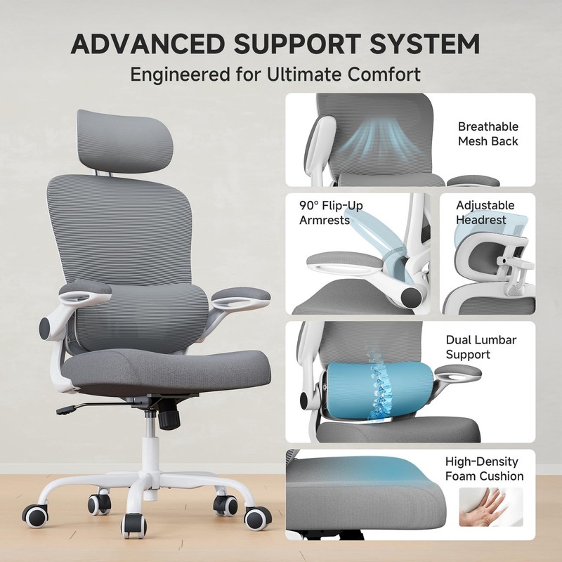Ergonomic Office Chair, 330LBS Desk Chair with 3-Level Lumbar Support & Headr... gallery