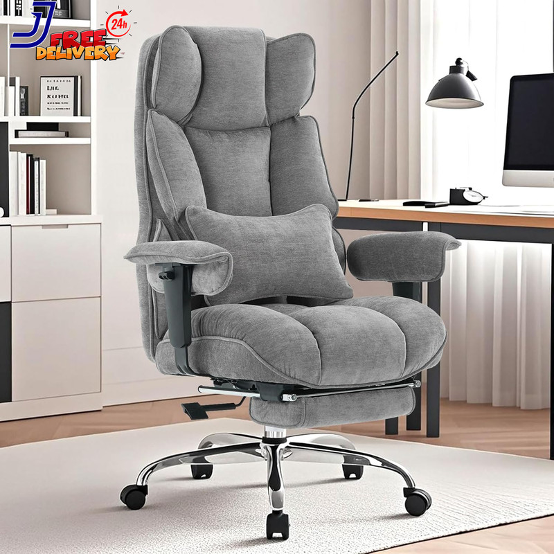 Ergonomic Executive Office Chair with Foot Rest Big & Tall Grey Fabric