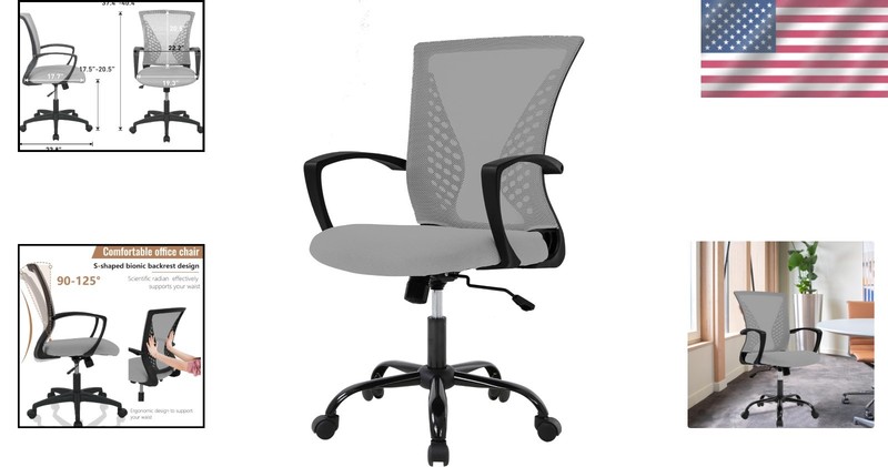 Comfortable Mesh Swivel Office Chair with Armrests and Ergonomic Design, Grey gallery