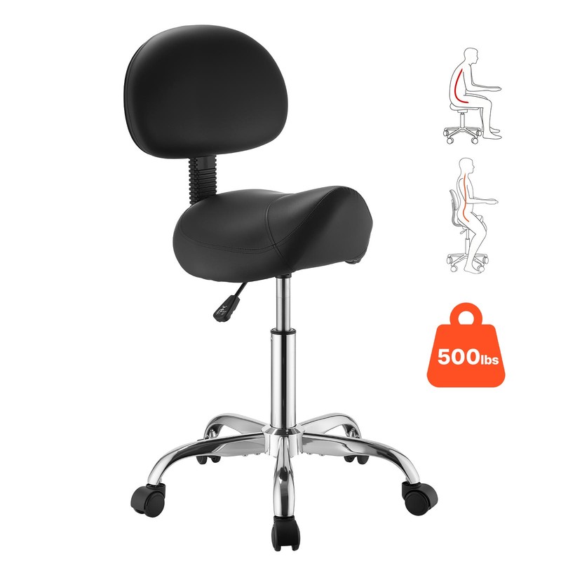 VEVOR Saddle Stool with Back Support 500 lbs Weight Capacity Height Adjustable