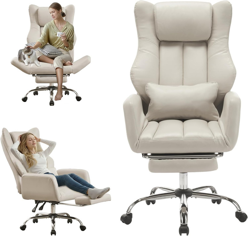 Ergonomic Cross Legged Office Chair with Footrest,Leather Big and Tall Executive